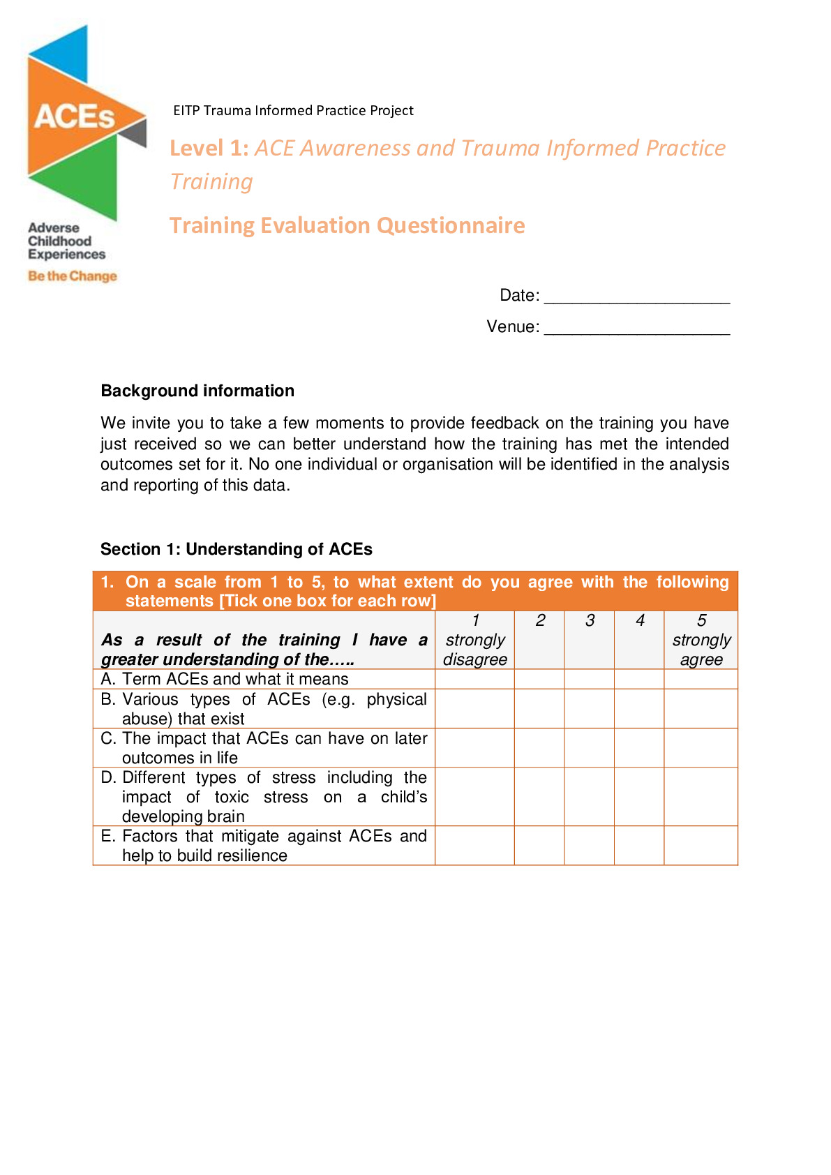 Level One ACE Awareness Evaluation Form